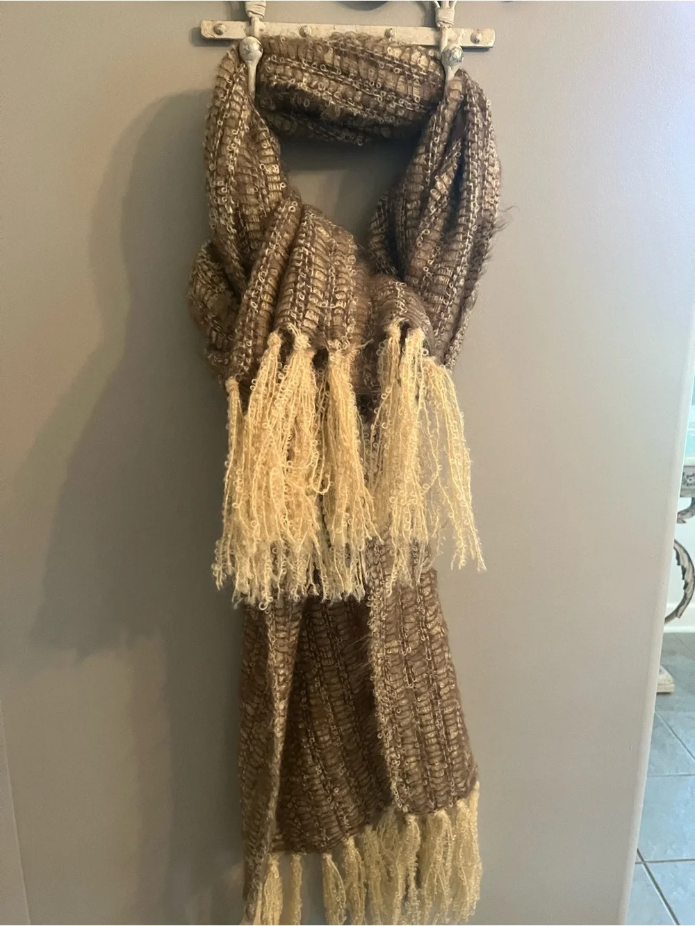 Ireland wool Neutral Textured Brown Scarf